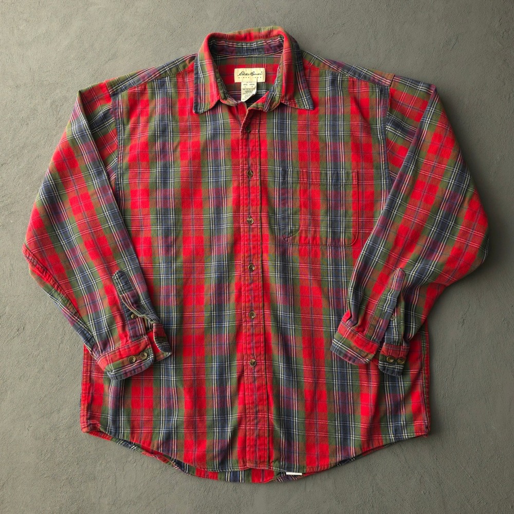 Vintage 2000s Eddie Bauer Red Plaid Flannel Shirt Large Long Sleeve Cotton